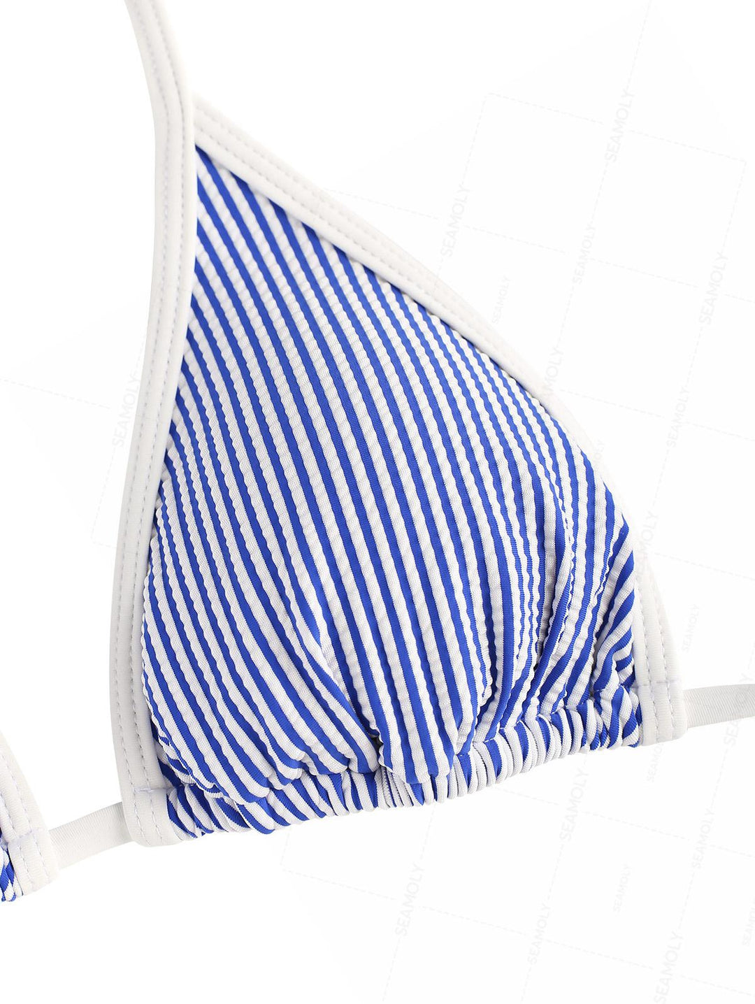 Seamolly Contrast Binding Striped Layered Peplum Halter Triangle Skirtini Bikini Set
