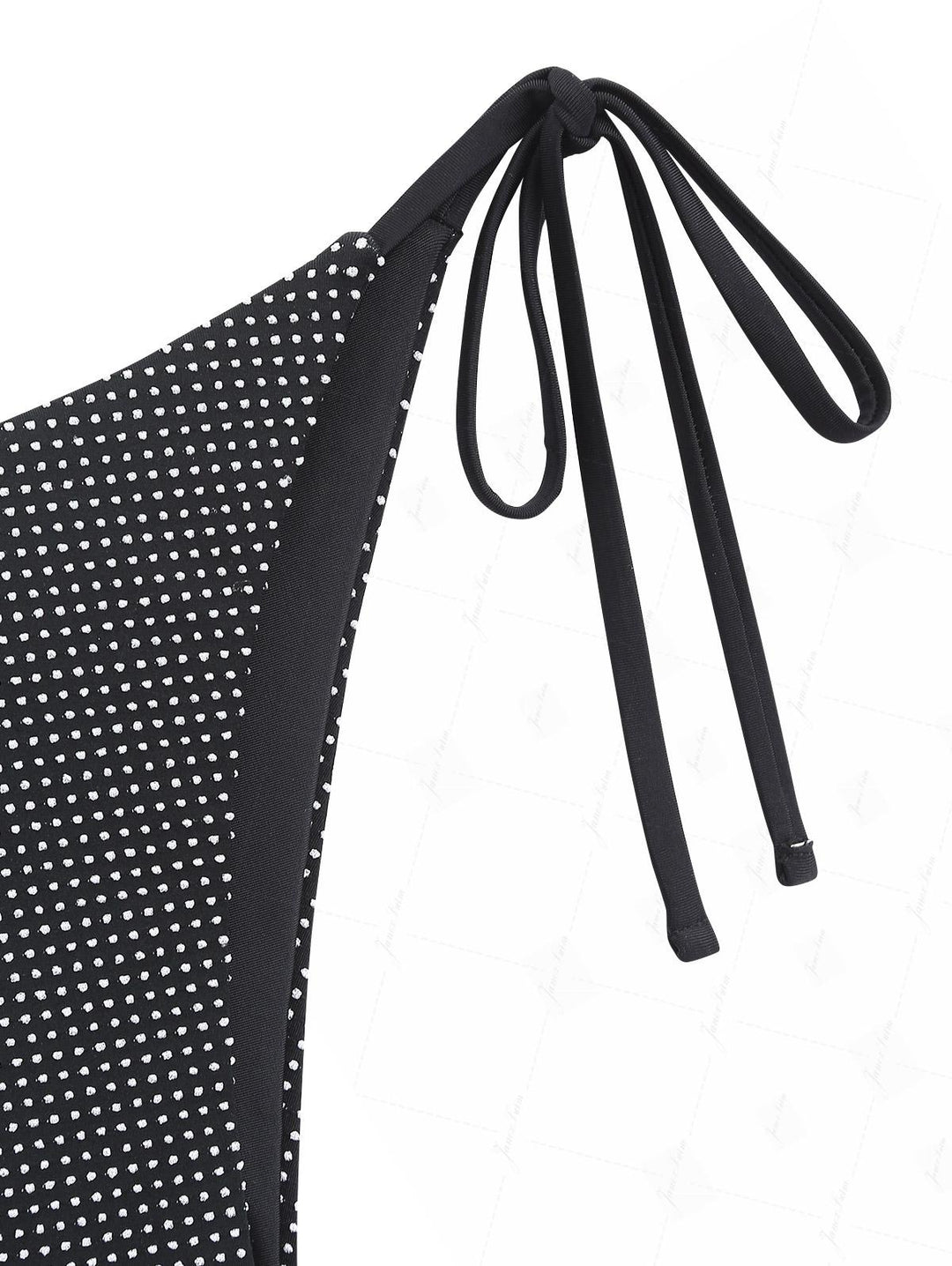 Black Pin Dot Jacquard Fabric Halter Tied String Tankini Set