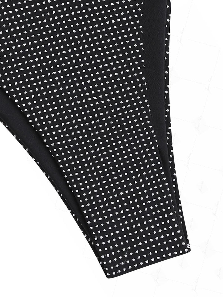Black Pin Dot Jacquard Fabric Halter Tied String Tankini Set