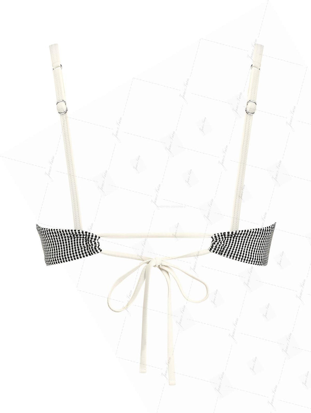 Crystal Cream Metallic Gold Yarn Knitted Fabric Ruched Ruffles Bikini Top