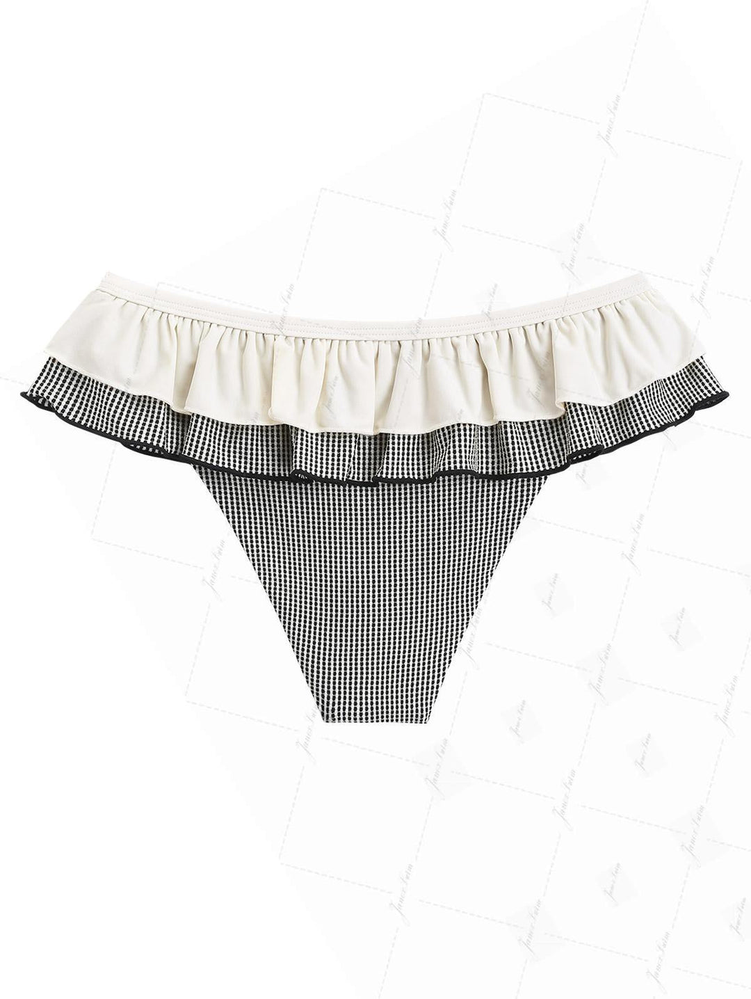 Crystal Cream Metallic Gold Yarn Knitted Fabric Layered Peplum Skirted Bikini Bottom