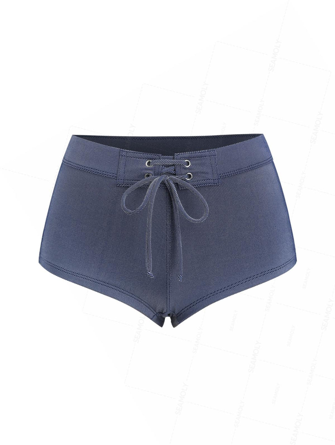 Seamolly Retro Vintage Denim Fabric Grommet Lace Up Beach Swim Bottom Boyshorts