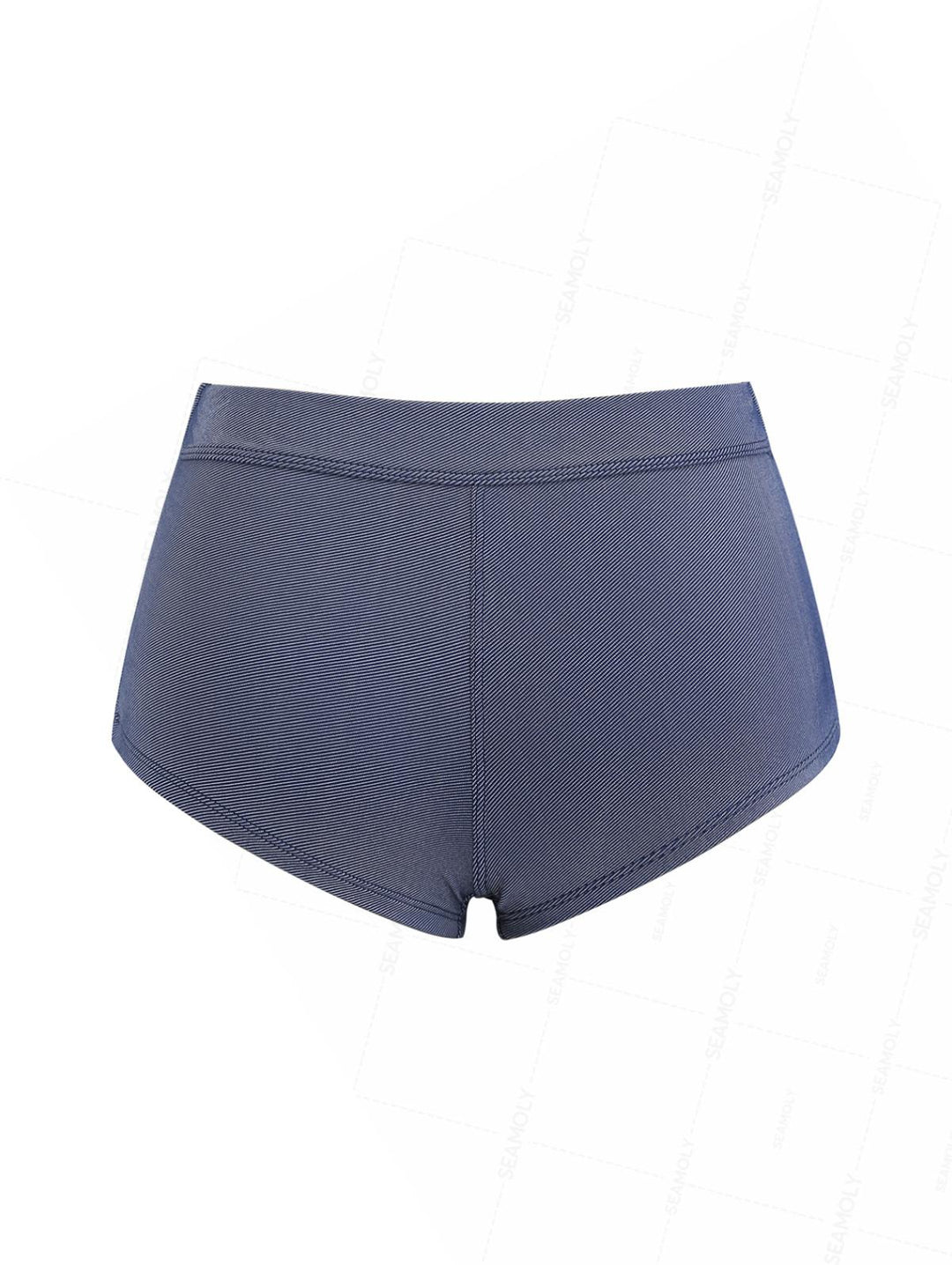 Seamolly Retro Vintage Denim Fabric Grommet Lace Up Beach Swim Bottom Boyshorts