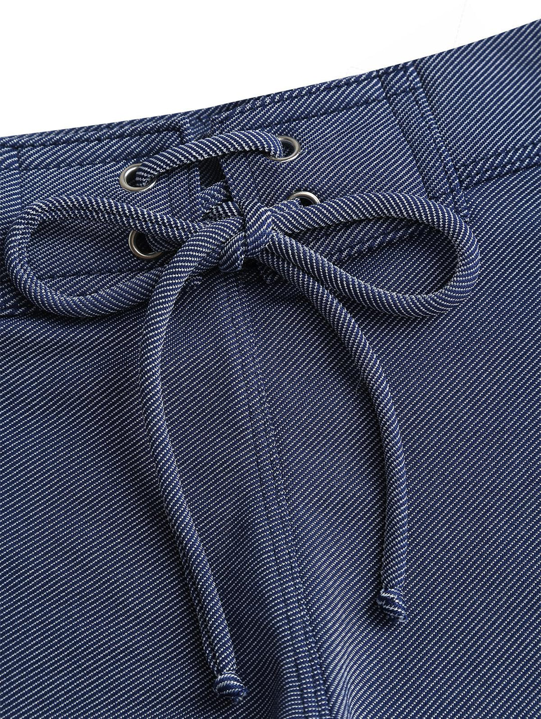 Seamolly Retro Vintage Denim Fabric Grommet Lace Up Beach Swim Bottom Boyshorts