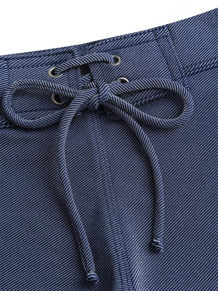 Seamolly Retro Vintage Denim Fabric Grommet Lace Up Beach Swim Bottom Boyshorts