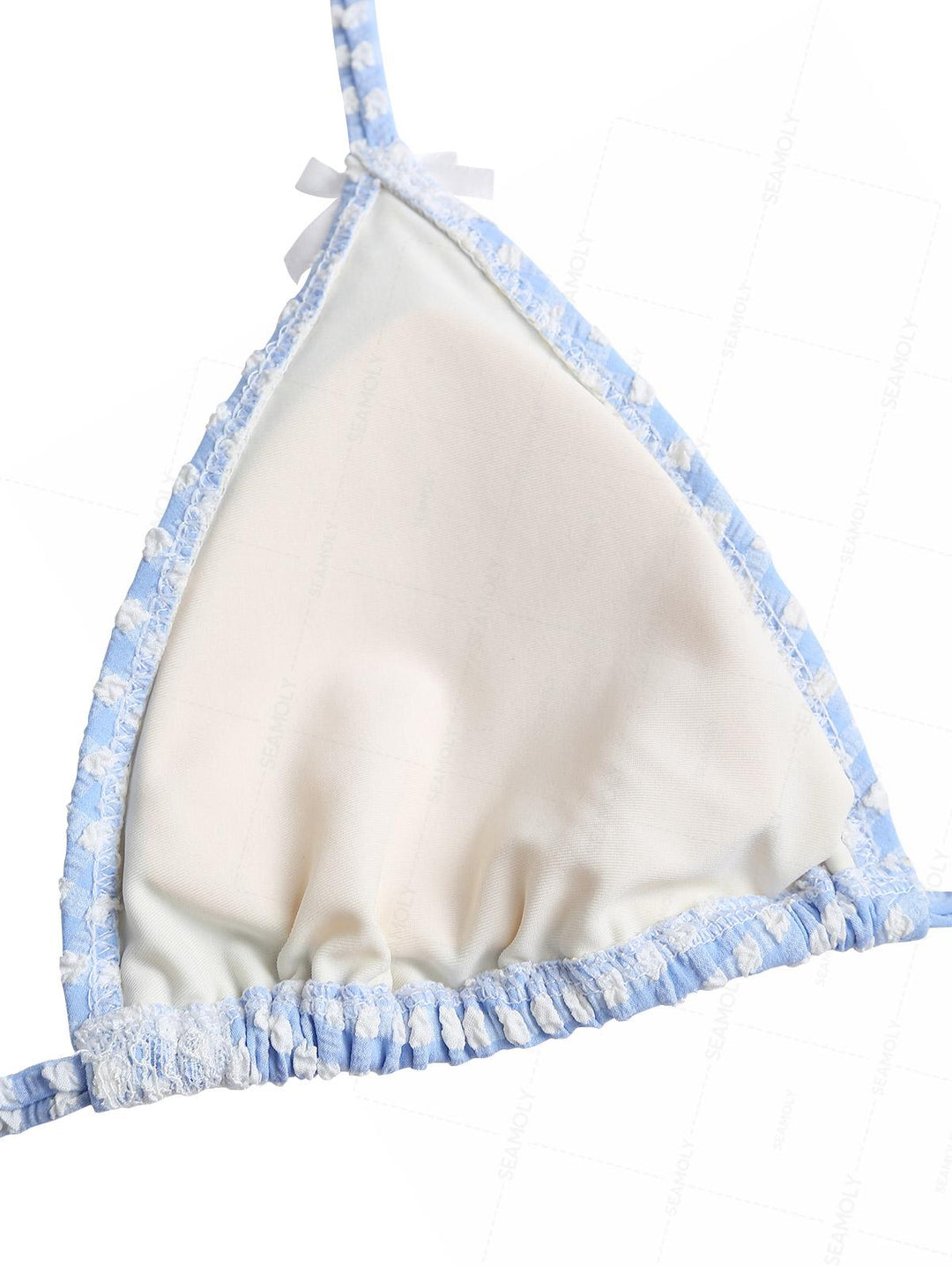 Seamolly Gingham Textured Lace Bowknot Halter Triangle Tie Side Bikini Set