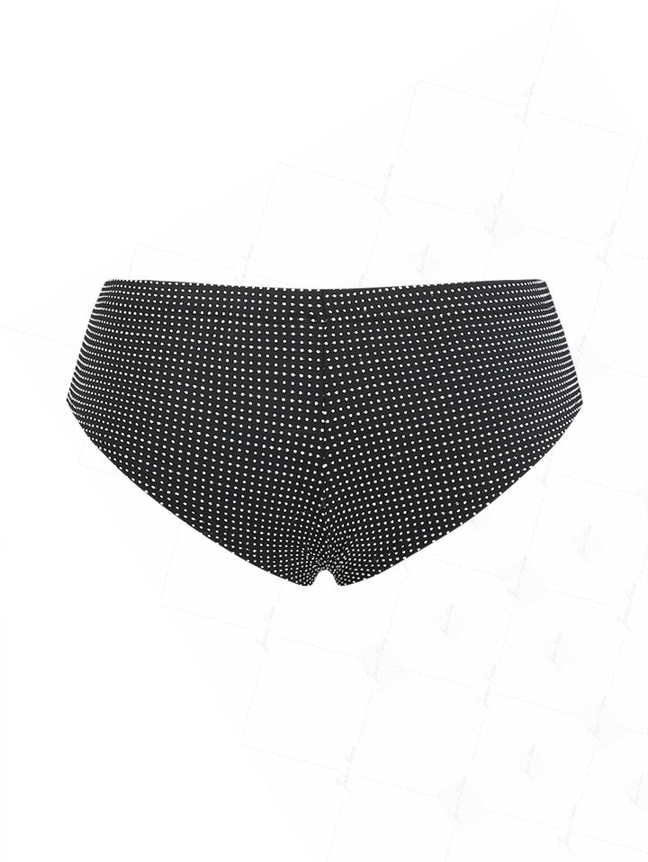 Black Pin Dot Jacquard Fabric Low Rise Bikini Bottom Cheeky Swim Boyshorts