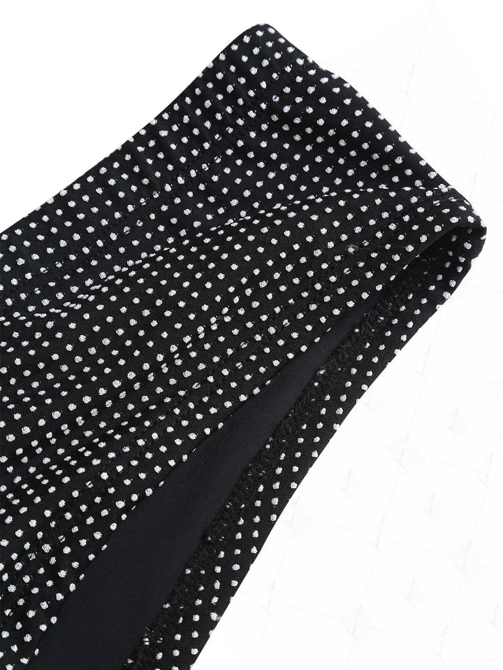 Black Pin Dot Jacquard O Ring Double Layer Top & Cheeky Boyshorts Bikini Set