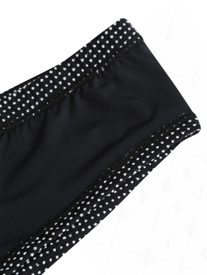 Black Pin Dot Jacquard O Ring Double Layer Top & Cheeky Boyshorts Bikini Set