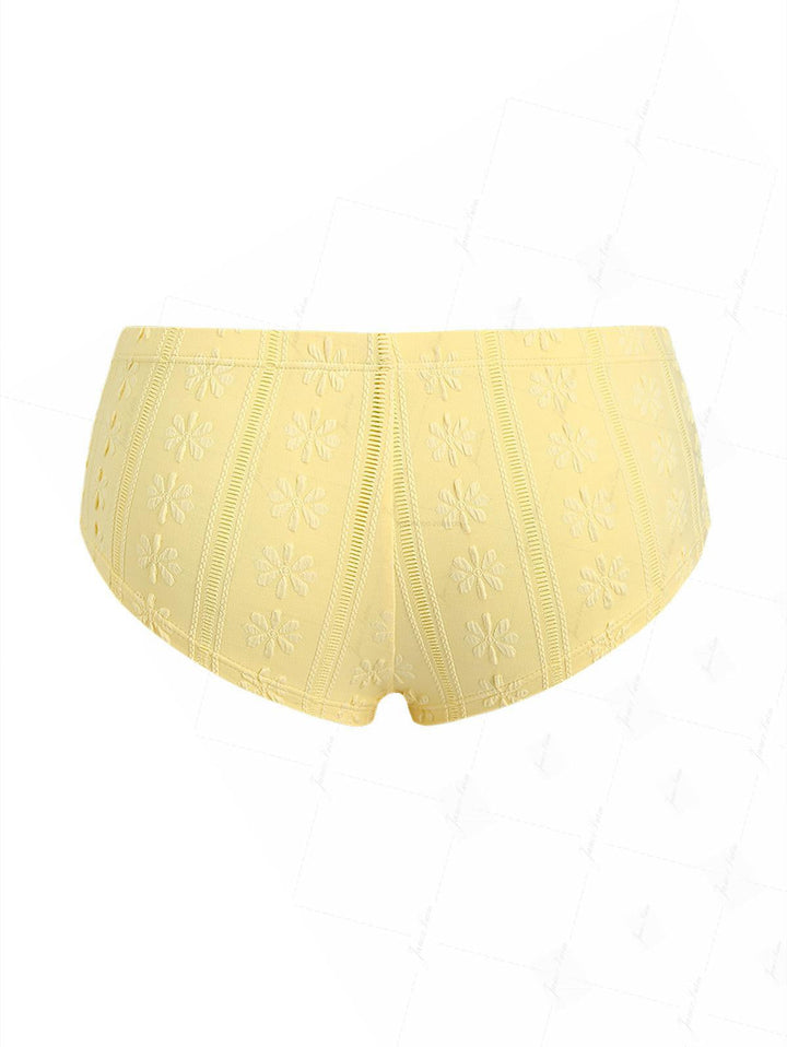 Yellow Floral Jacquard Bowknot Low Rise Beach Swim Bottom Boyshorts
