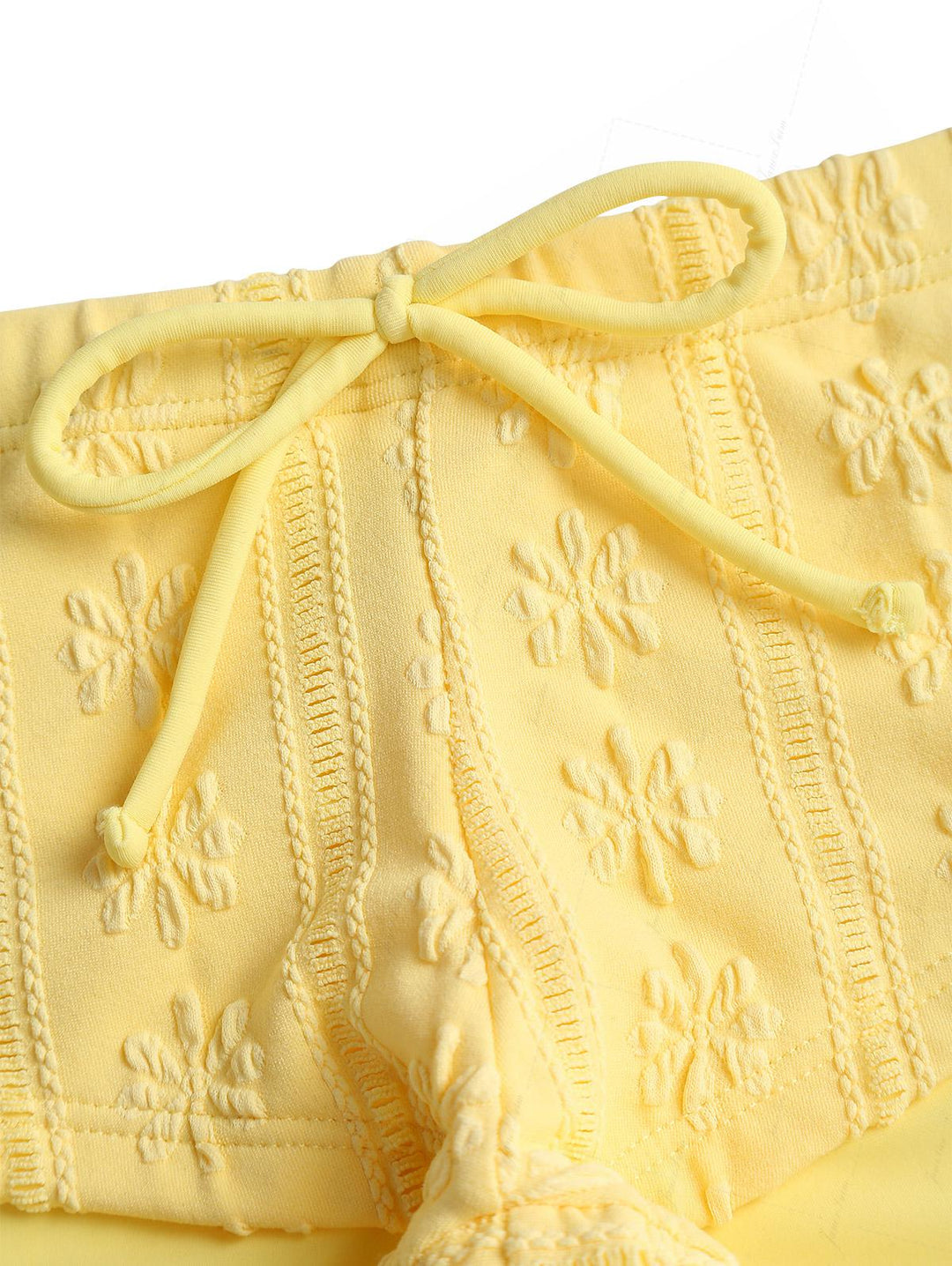 Janex Yellow Floral Jacquard Textured Lace Bowknot Triangle Bikini Set