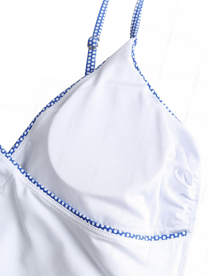 Seamolly Pin Dot Print Ruched Cut Out Plunging Neck One-piece Swimsuit