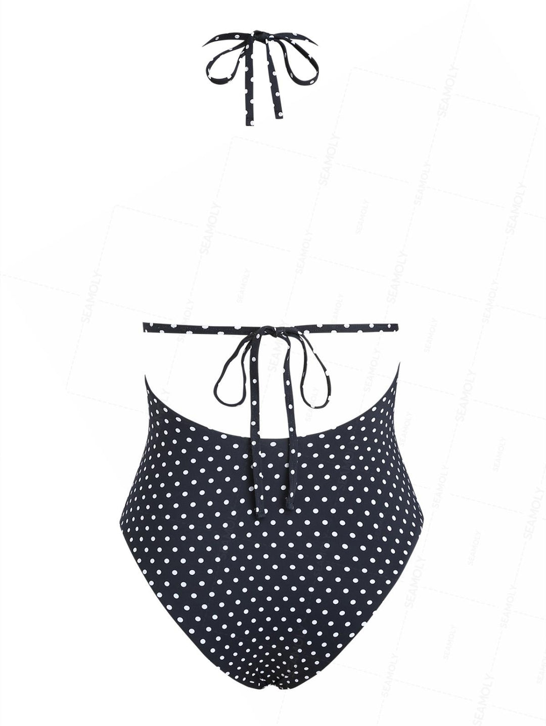 Seamolly 1950s Pin-Up Inspired Vintage Polka Dot Open Back Halter One-piece Swimsuit