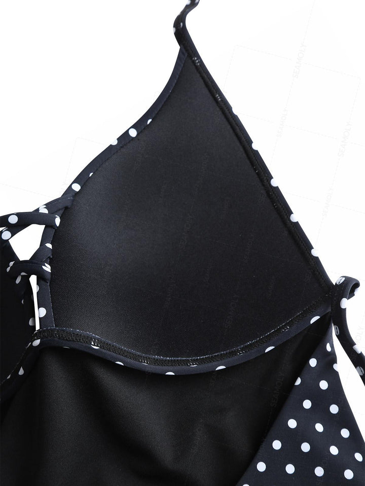 Seamolly 1950s Pin-Up Inspired Vintage Polka Dot Open Back Halter One-piece Swimsuit