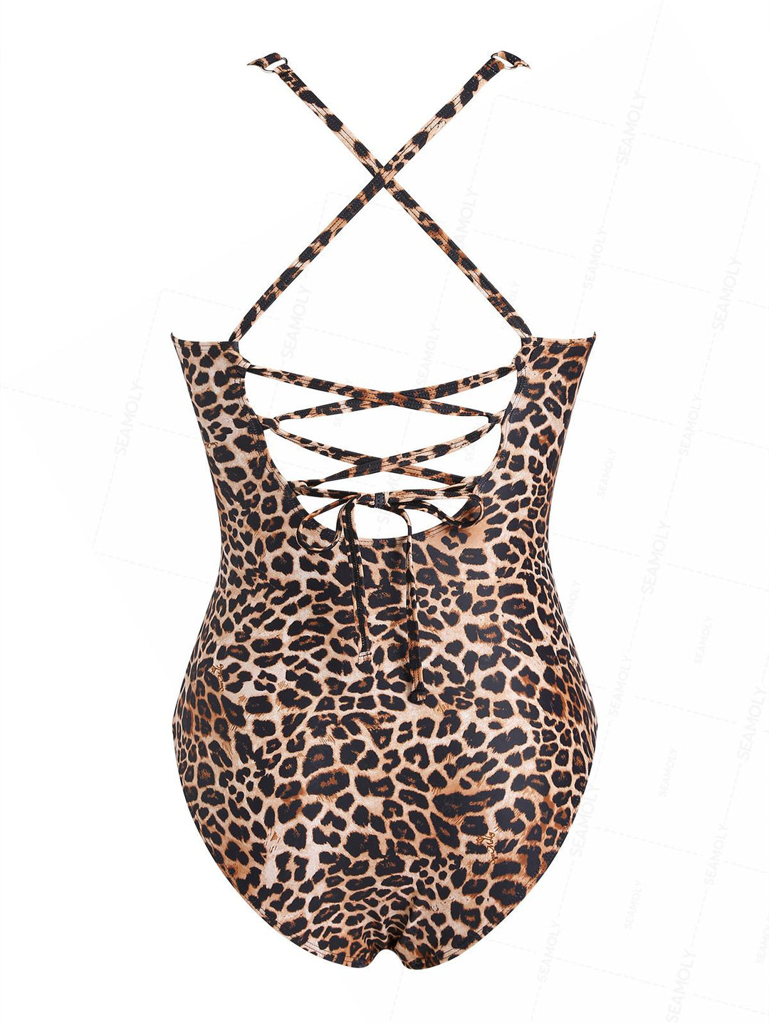 Seamolly Leopard Print Spliced Mesh V Neck One-piece Swimsuit