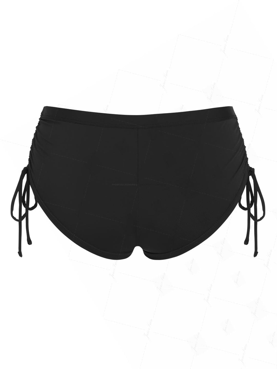 Black Solid Color Cinched Side Bikini Bottom Cheeky Swim Boyshorts