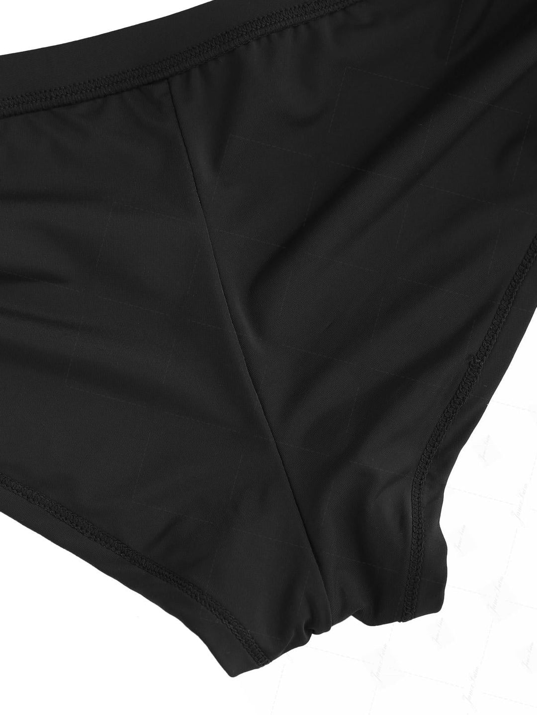 Black Solid Color Ruched Plunging Neck Cinched Cheeky Boyshorts Tankini Set