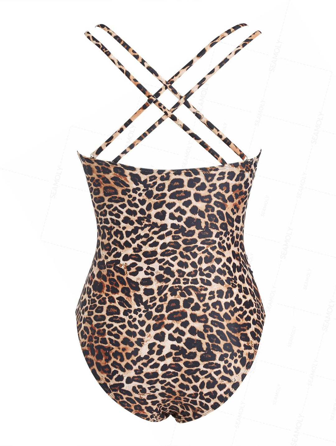 Seamolly Leopard Print Spliced Mesh Plunging Neck One-piece Swimsuit