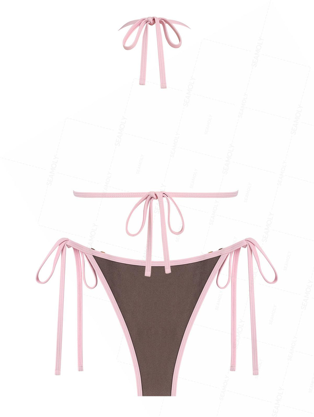 Seamolly Contrast Binding Rhinestones Tie Side Bikini Set