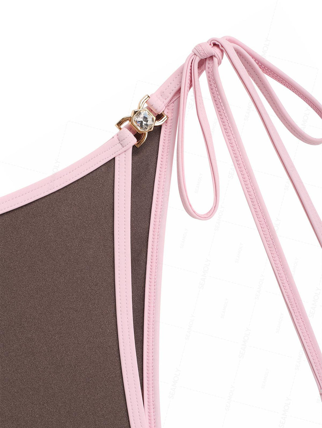 Seamolly Contrast Binding Rhinestones Tie Side Bikini Set