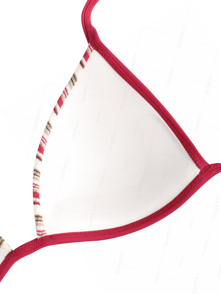 Seamolly Y2K Striped Ribbed Bowknot Hard Cups Support Boyshorts Bikini Set