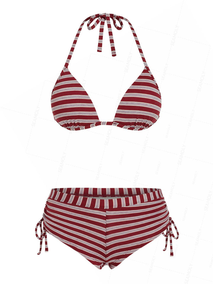 Seamolly Y2K Striped Ribbed Hard Cups Support Cinched Boyshorts Bikini Set