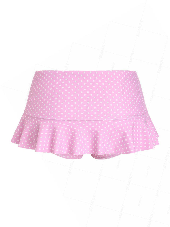 Seamolly Polka Dot Print Ruffles Hem Low Rise Swim Skirt Bikini Bottom