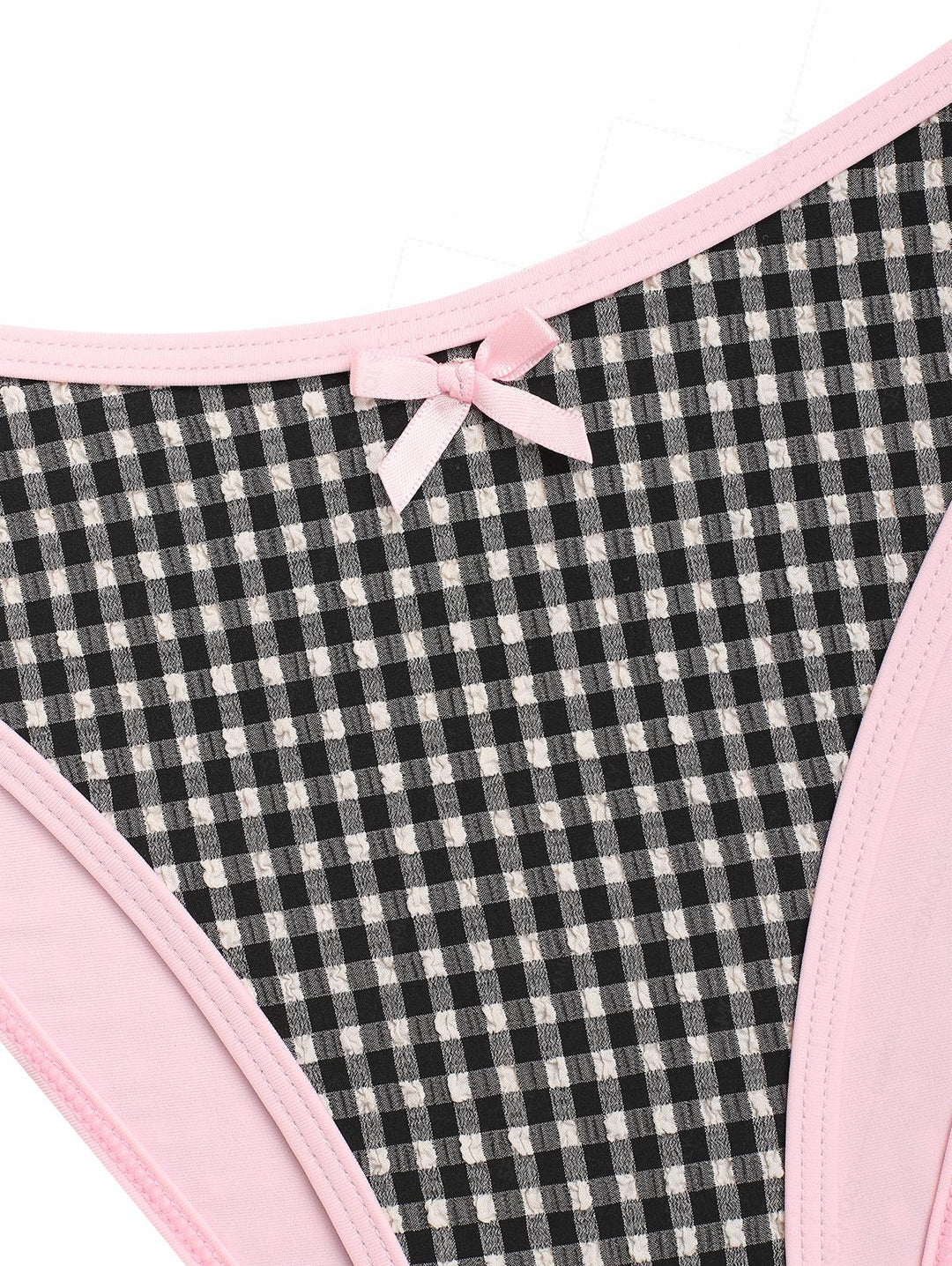 Seamolly Gingham Textured Contrast Binding Bowknot  Underwire Bikini Set