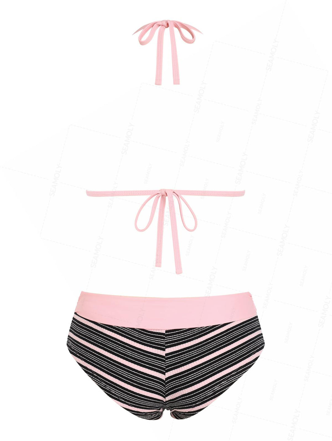 Seamolly Y2K Striped Ribbed Bowknot Hard Cups Support Boyshorts Bikini Set