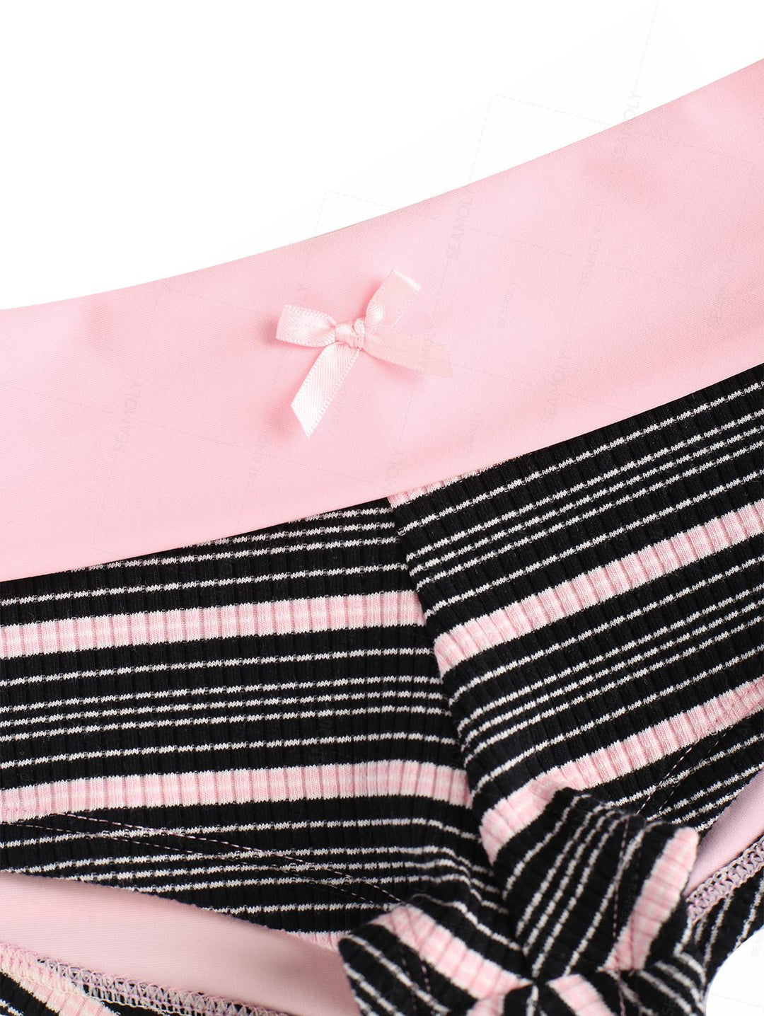 Seamolly Y2K Striped Ribbed Bowknot Hard Cups Support Boyshorts Bikini Set