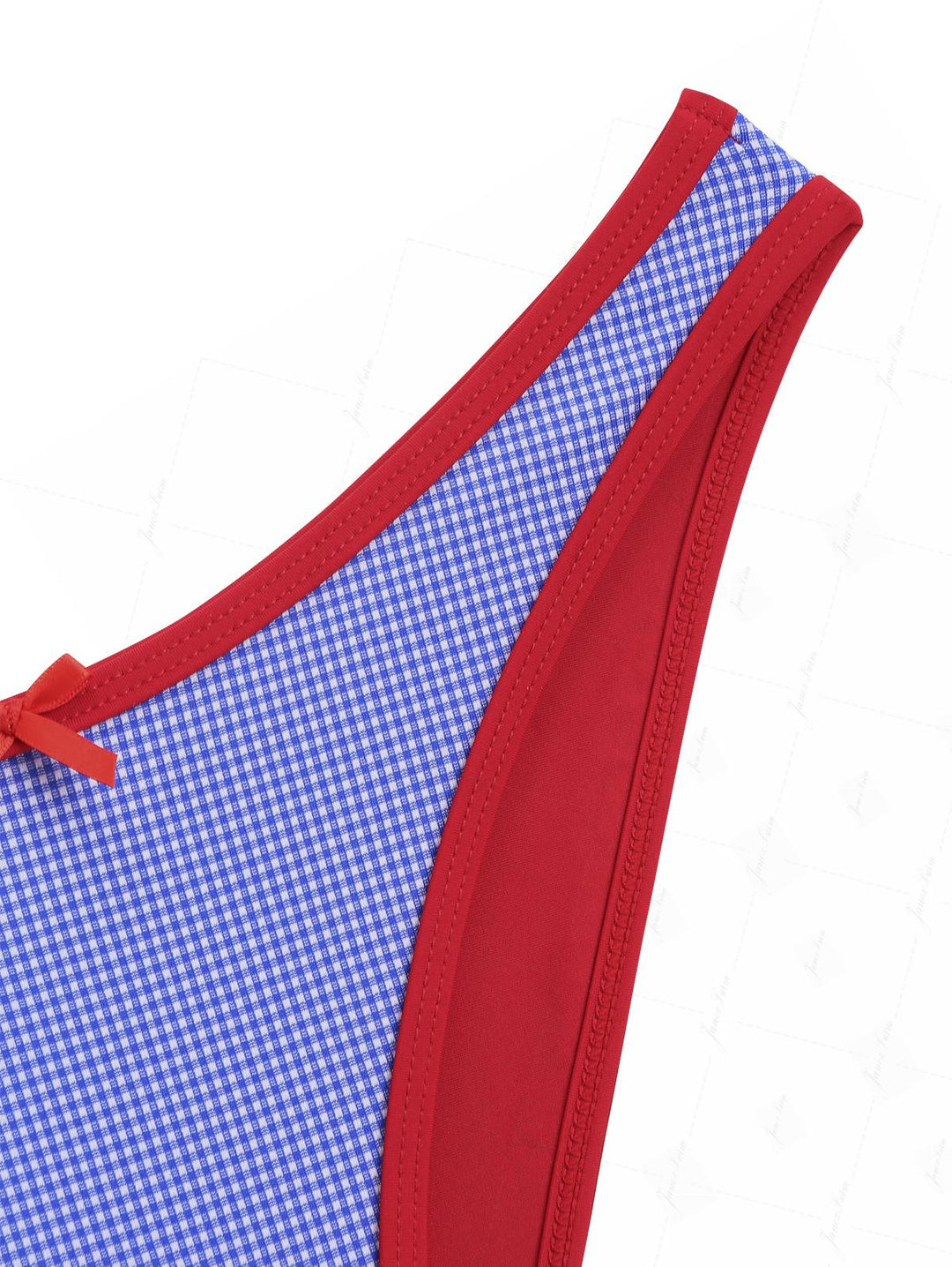 Navy Blue Knitted Plaid Bowknot Contrast Binding Hipster Bikini Bottom