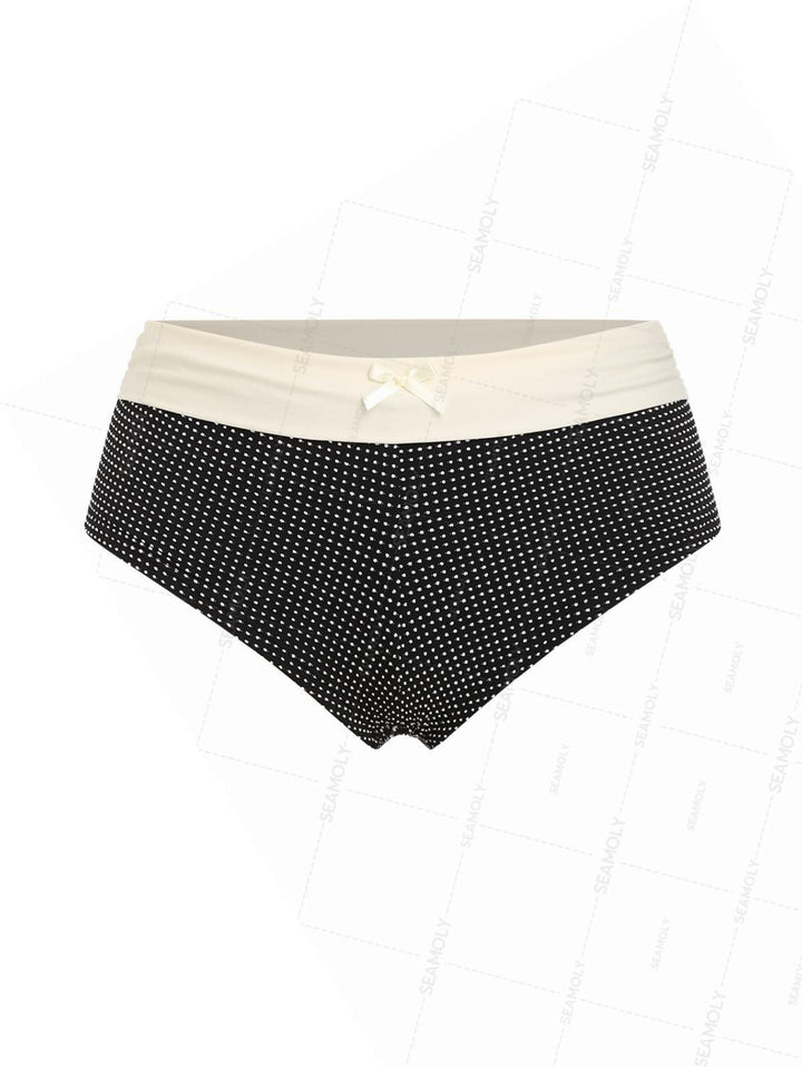 Seamolly Pin Dot Jacquard Bowknot Foldover Swim Bottom Bikini Boyshorts
