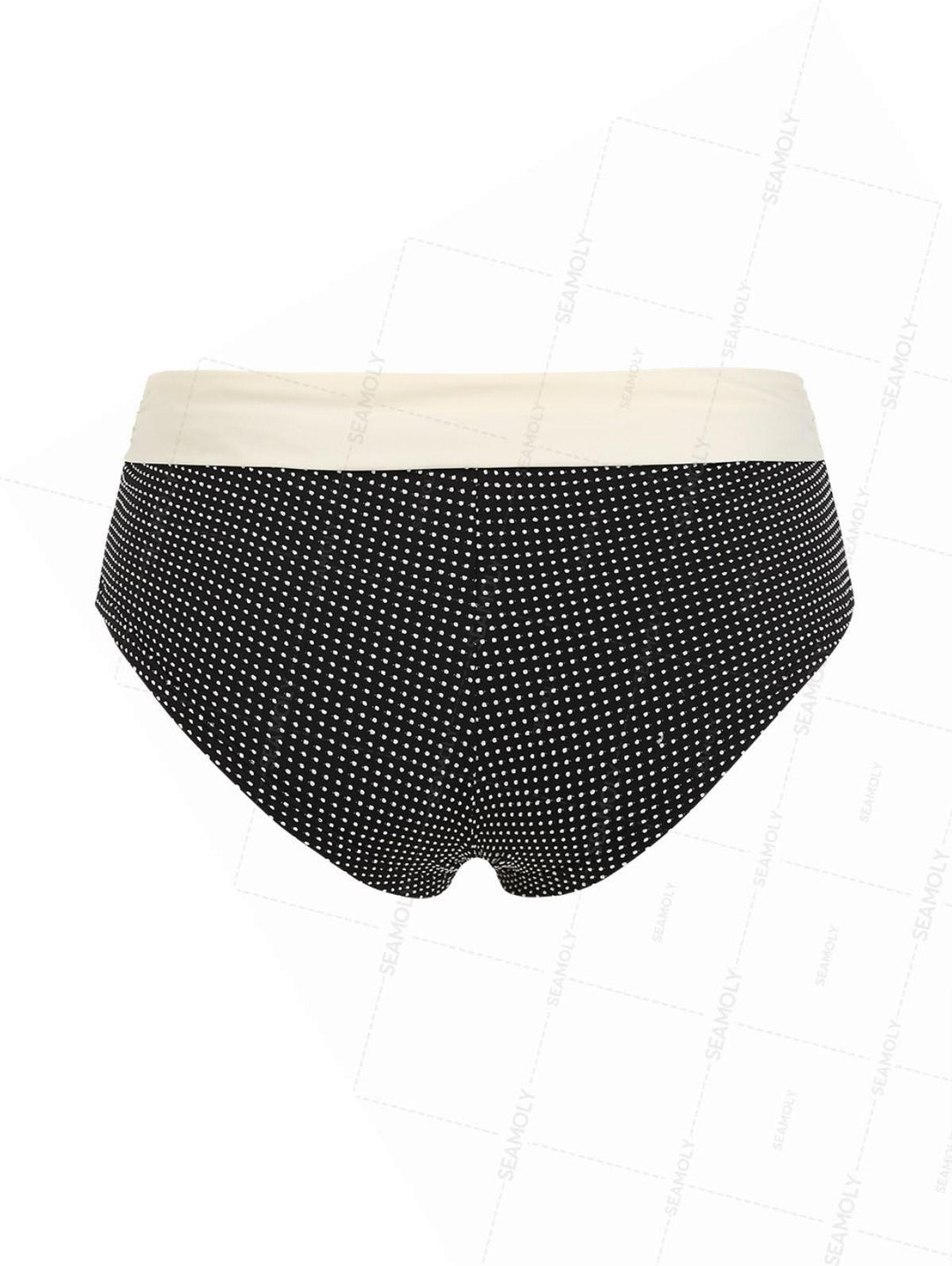 Seamolly Pin Dot Jacquard Bowknot Foldover Swim Bottom Bikini Boyshorts