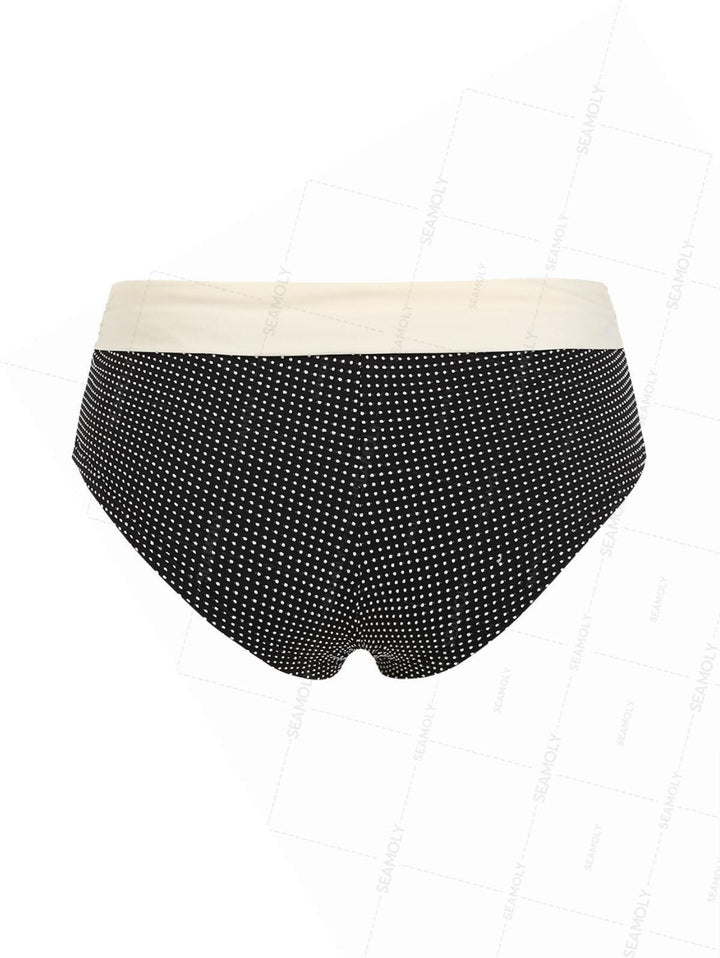 Seamolly Pin Dot Jacquard Bowknot Foldover Swim Bottom Bikini Boyshorts