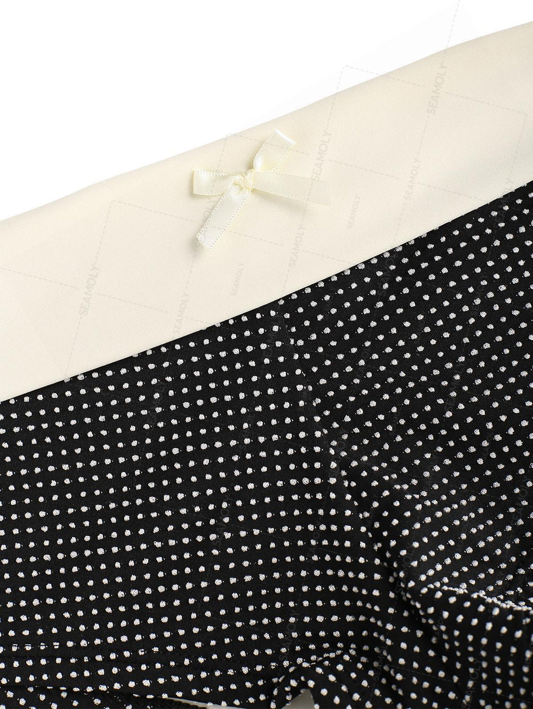 Seamolly Pin Dot Jacquard Bowknot Foldover Swim Bottom Bikini Boyshorts