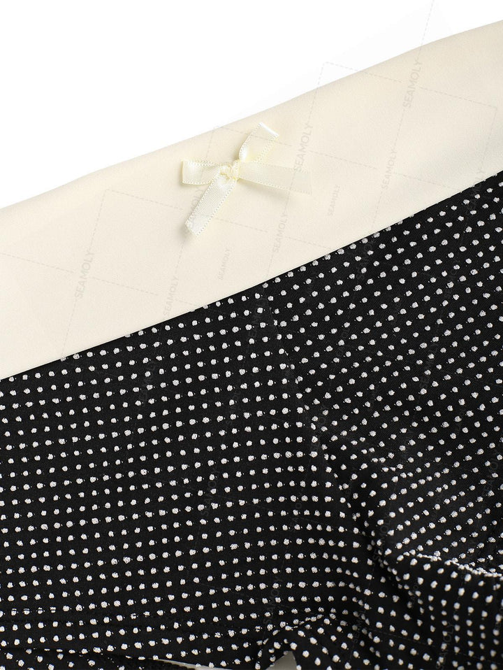 Seamolly Pin Dot Jacquard Bowknot Foldover Swim Bottom Bikini Boyshorts