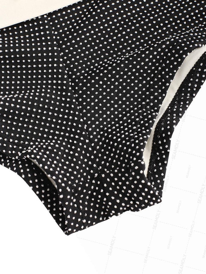 Seamolly Pin Dot Jacquard Bowknot Foldover Swim Bottom Bikini Boyshorts