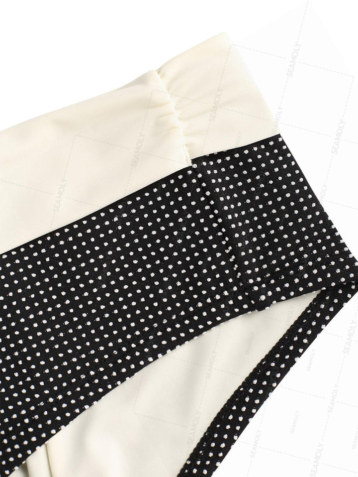 Seamolly Pin Dot Jacquard Bowknot Foldover Swim Bottom Bikini Boyshorts