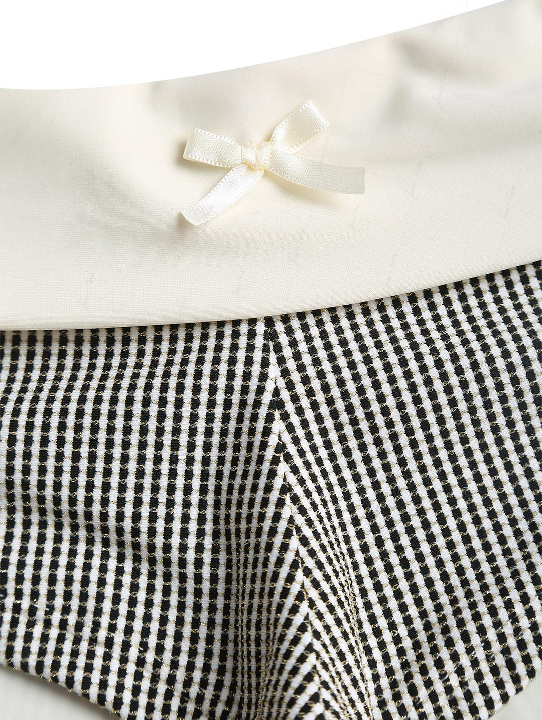 Crystal Cream Metallic Gold Yarn Knitted Fabric Foldover Bikini Bottom Cheeky Swim Boyshorts