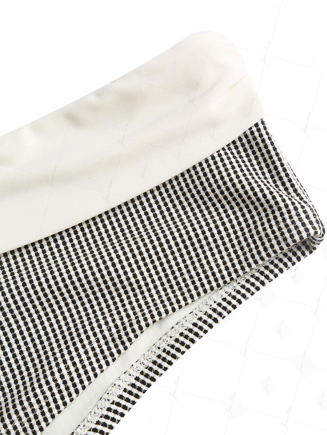 Crystal Cream Metallic Gold Yarn Knitted Fabric Foldover Bikini Bottom Cheeky Swim Boyshorts