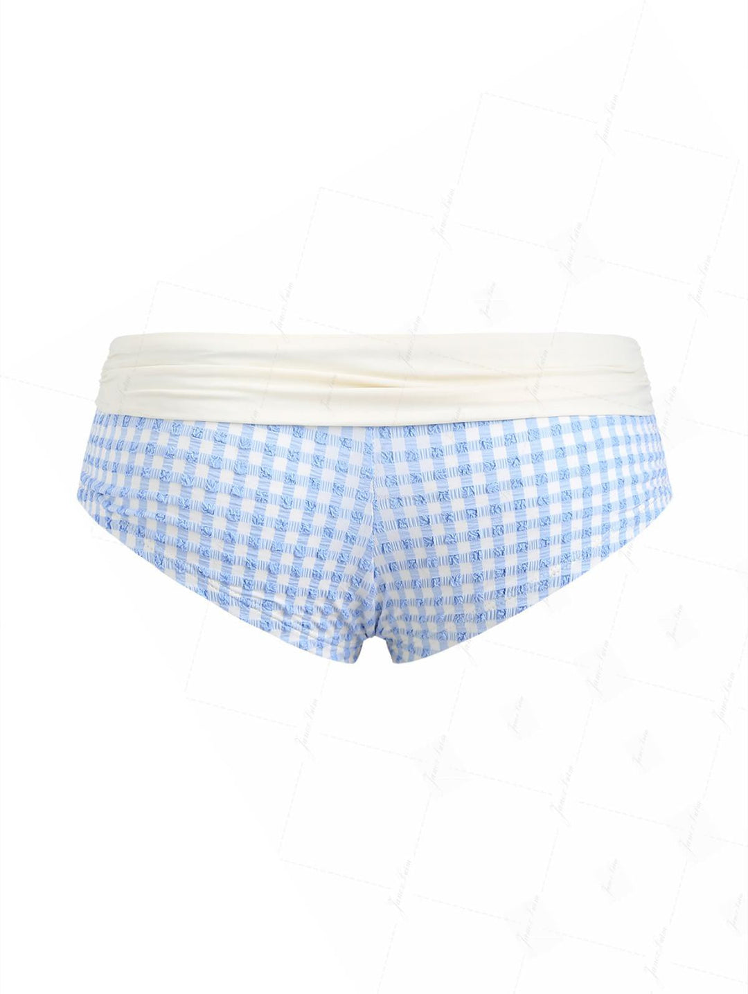 Light Blue Bubble Grid Textured Contrast Foldover Bikini Bottom Cheeky Swim Boyshorts