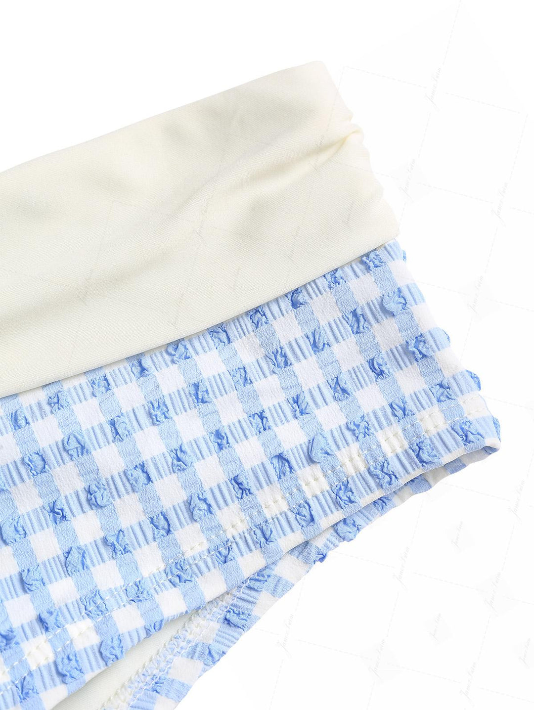 Light Blue Bubble Grid Textured Contrast Foldover Bikini Bottom Cheeky Swim Boyshorts