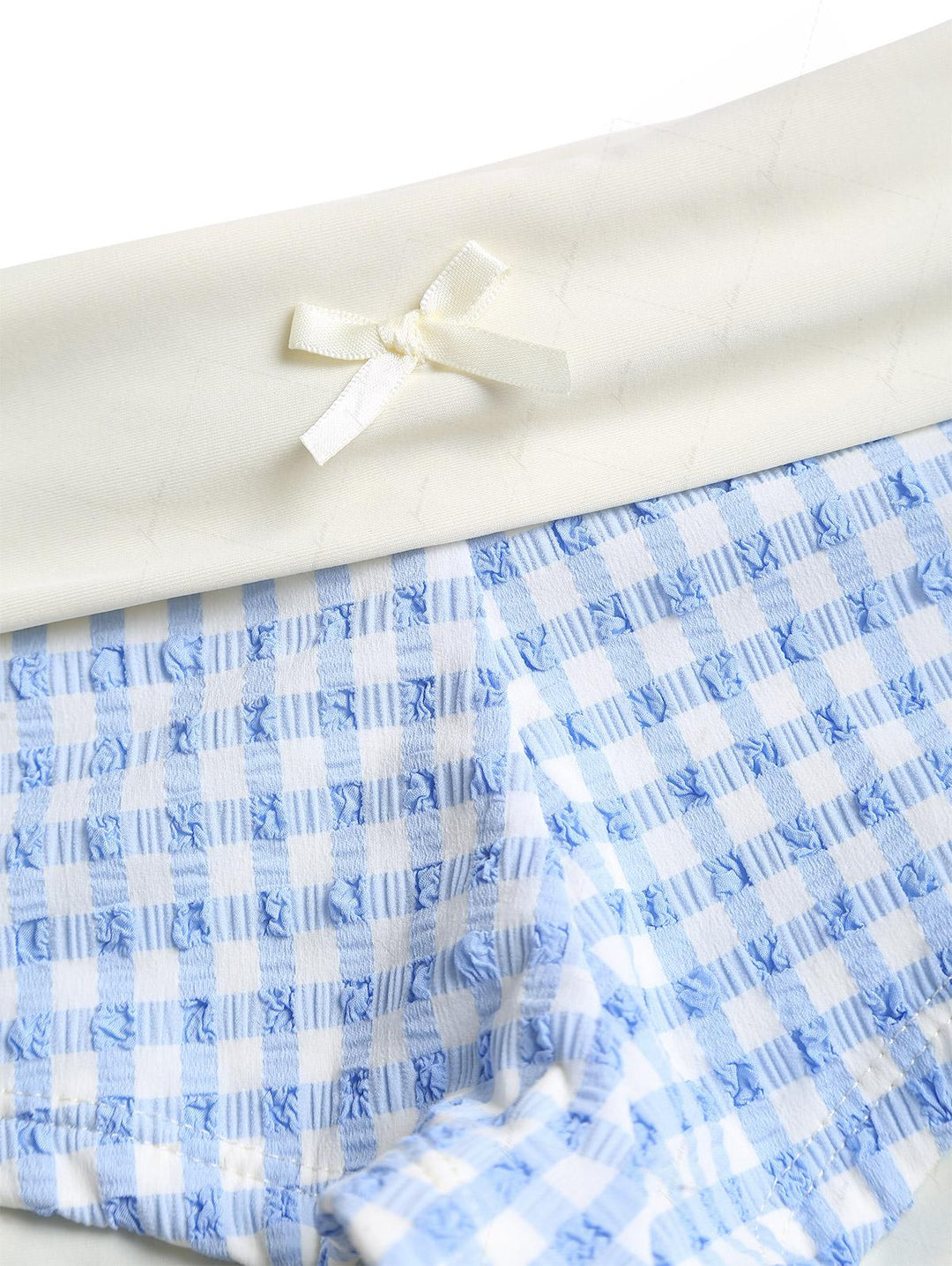 Light Blue Bubble Grid Textured Contrast Foldover Bikini Bottom Cheeky Swim Boyshorts