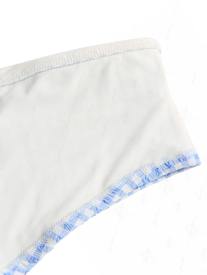 Light Blue Bubble Grid Textured Contrast Foldover Bikini Bottom Cheeky Swim Boyshorts