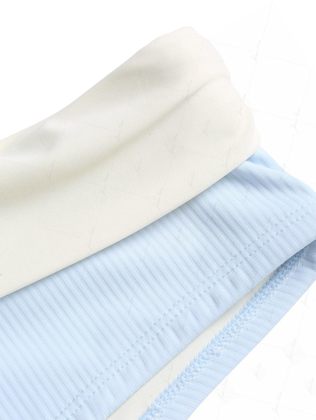 Light Blue Ribbed Knit Ruched Bowknot Foldover Bikini Bottom Cheeky Swim Boyshorts