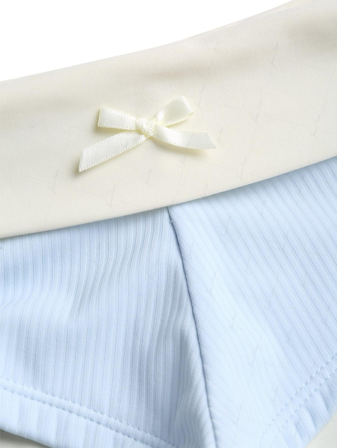 Light Blue Ribbed Knit Bowknot Halter Foldover Cheeky Boyshorts Tankini Set