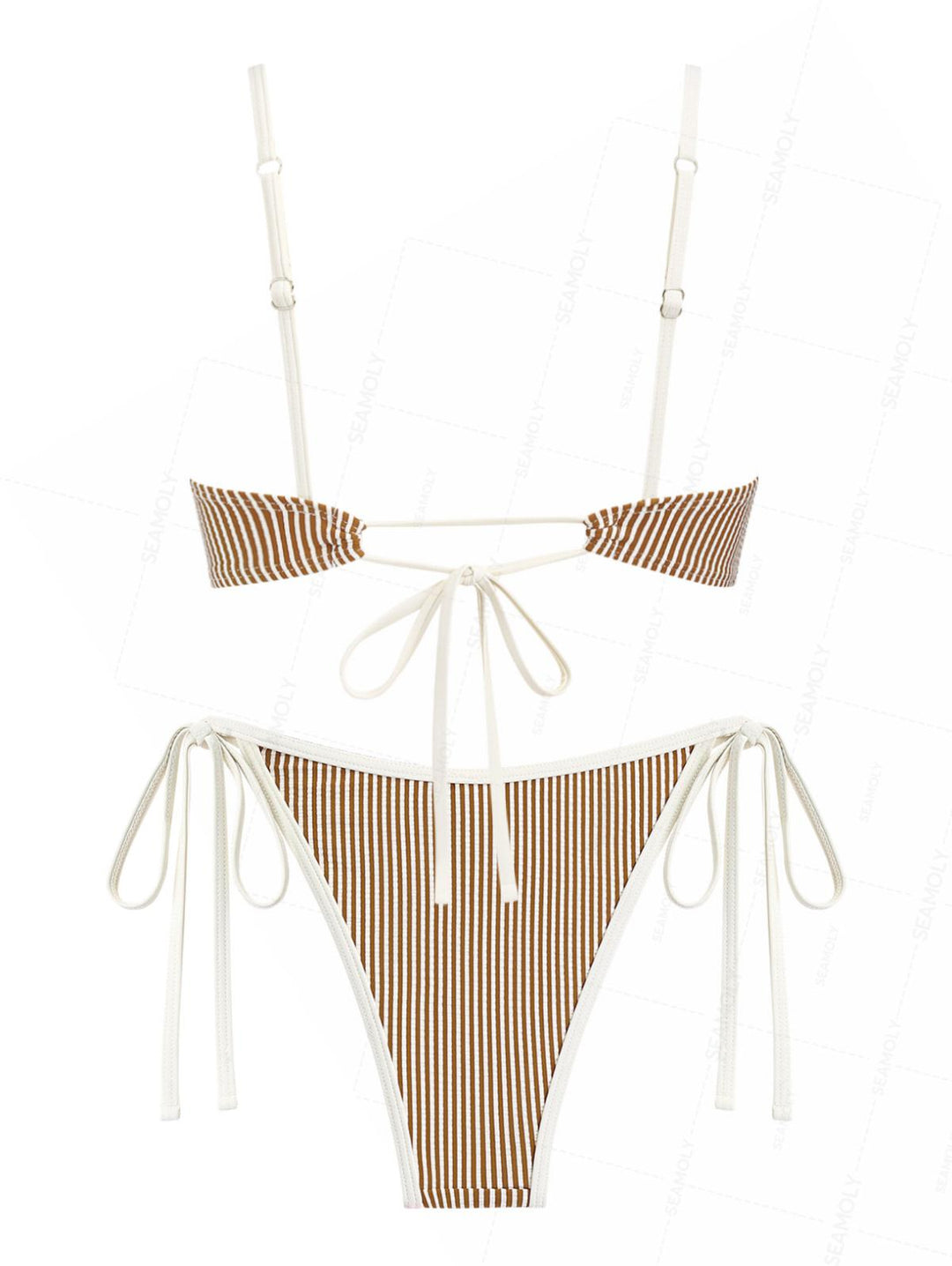 Seamolly Striped Spliced Ruched Ruffles Bowknot Tie Side Bikini Set