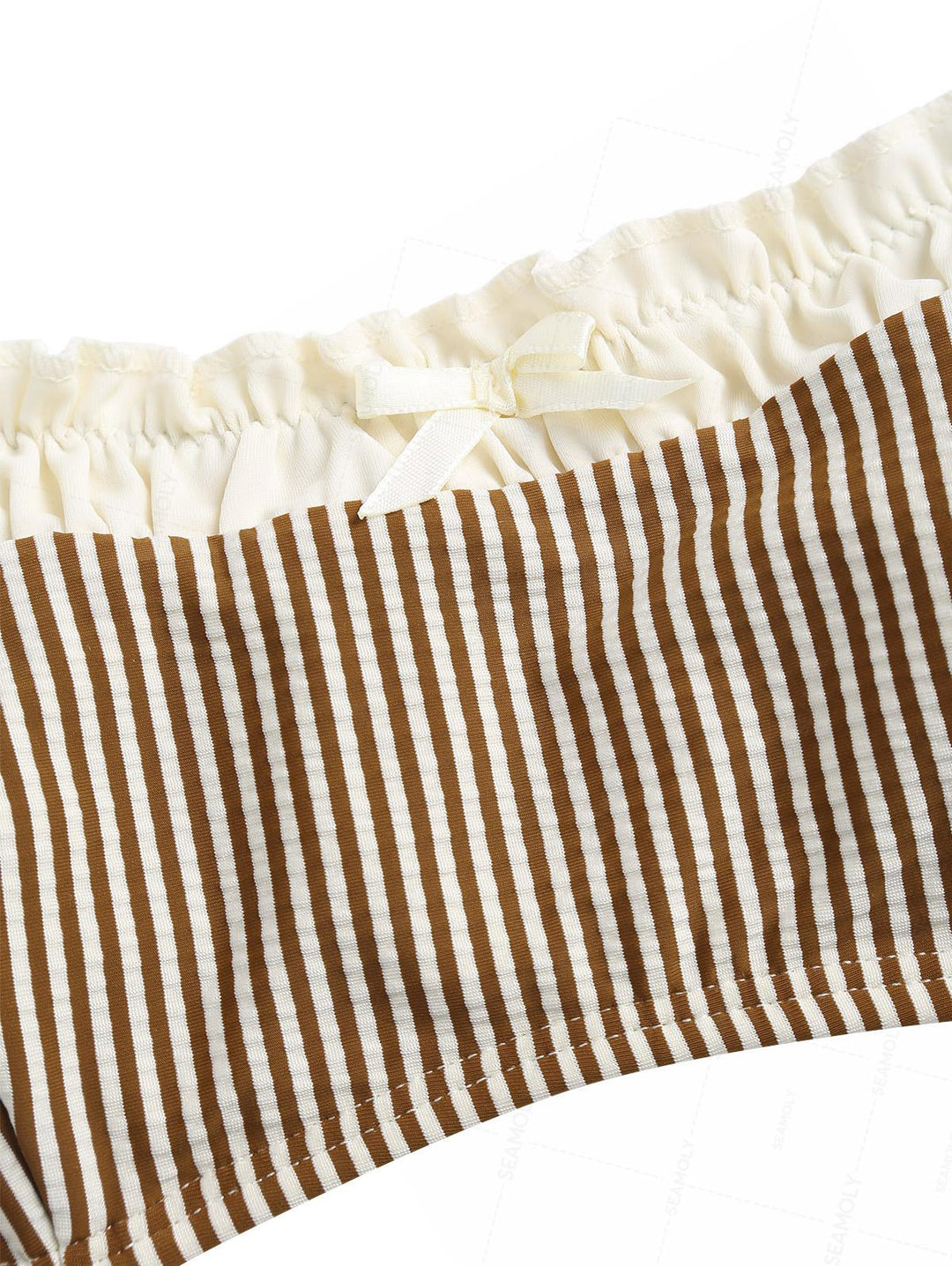 Seamolly Striped Spliced Ruched Ruffles Bowknot Tie Side Bikini Set