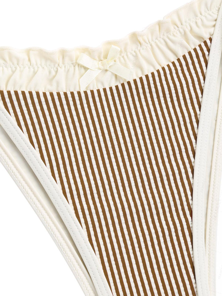 Seamolly Striped Spliced Ruched Ruffles Bowknot Tie Side Bikini Set