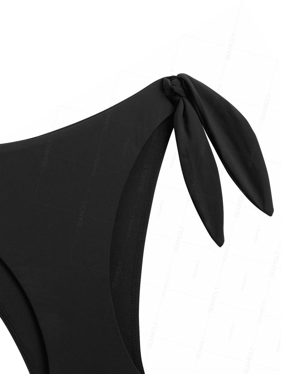 Seamolly Black Color Crisscross Twisted Ruched Gathering & Support Triangle Bikini Set